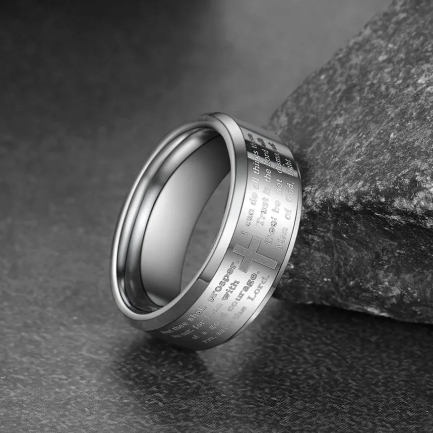 Christian Lord's Prayer Tungsten Carbide Band Ring For Men 8MM sold by FaithHeart product image thumbnail 4