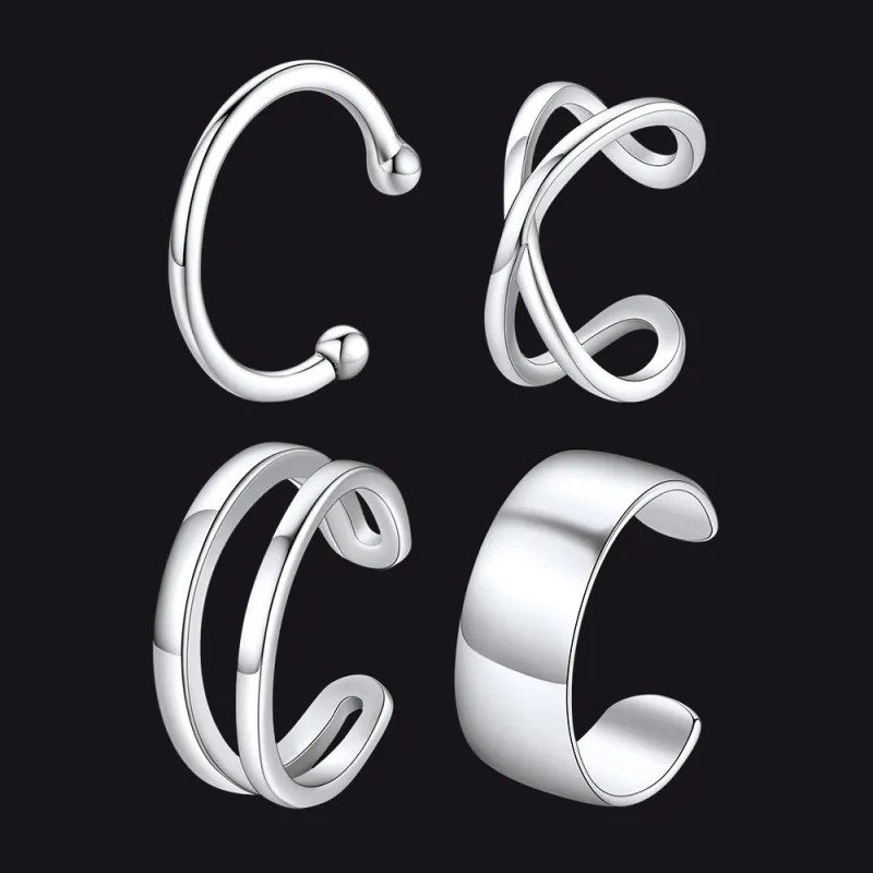 925 Sterling Silver Ear Cuff Non-Piercing Earrings Set 4 Pairs sold by FaithHeart