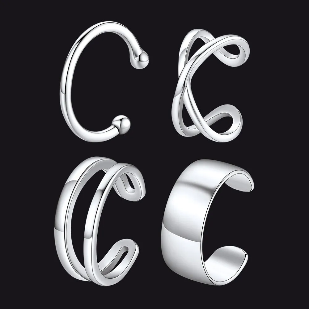 925 Sterling Silver Ear Cuff Non-Piercing Earrings Set 4 Pairs sold by FaithHeart