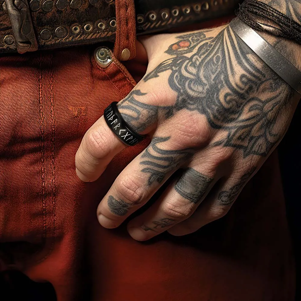 Norse Viking Runes Viking Band Ring for Men Women 8MM sold by FaithHeart product image thumbnail 2