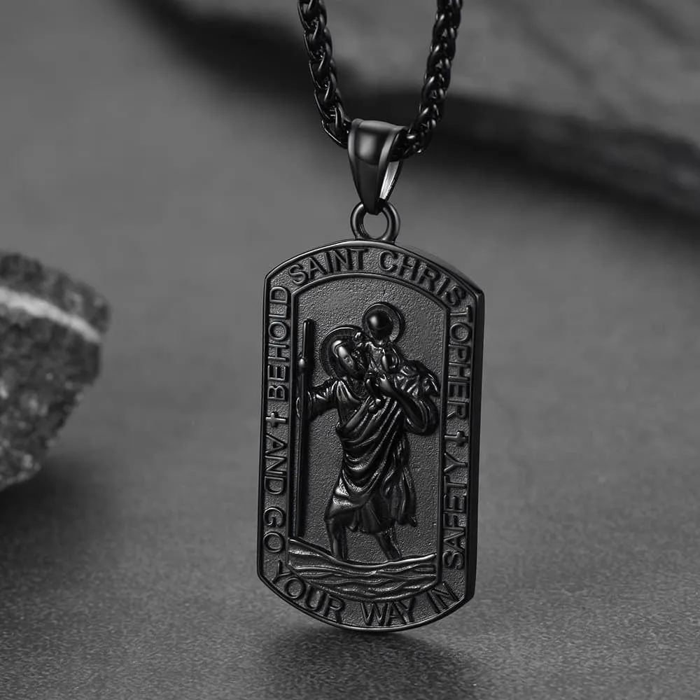 Engraved Saint Christopher Dog Tag Necklace for Men sold by FaithHeart product image thumbnail 5