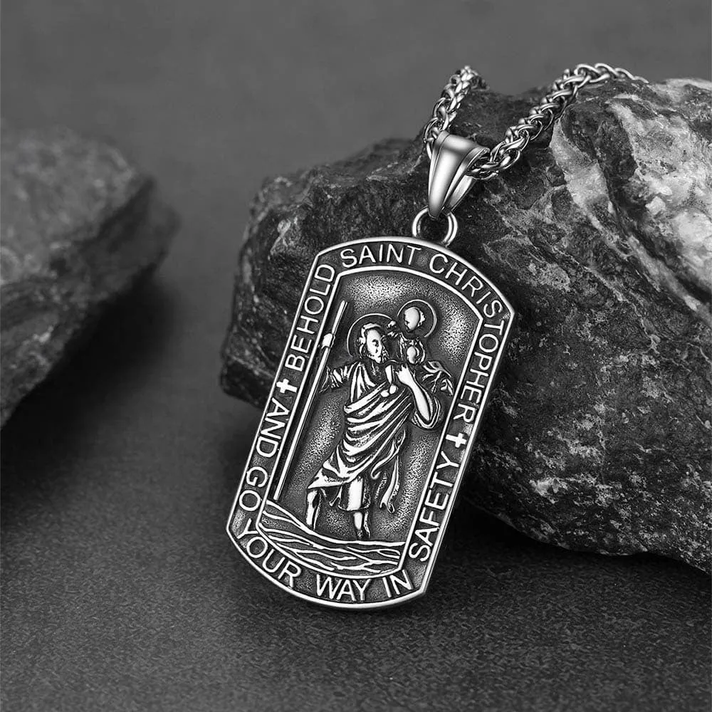 Engraved Saint Christopher Dog Tag Necklace for Men sold by FaithHeart product image thumbnail 4