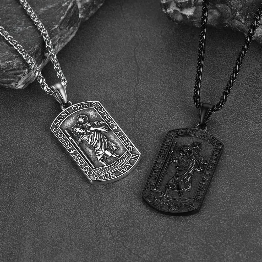 Engraved Saint Christopher Dog Tag Necklace for Men sold by FaithHeart product image thumbnail 3