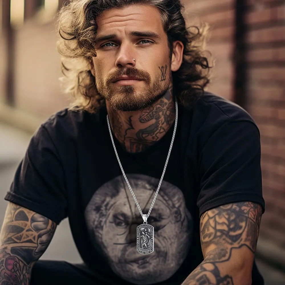 Engraved Saint Christopher Dog Tag Necklace for Men sold by FaithHeart product image thumbnail 2