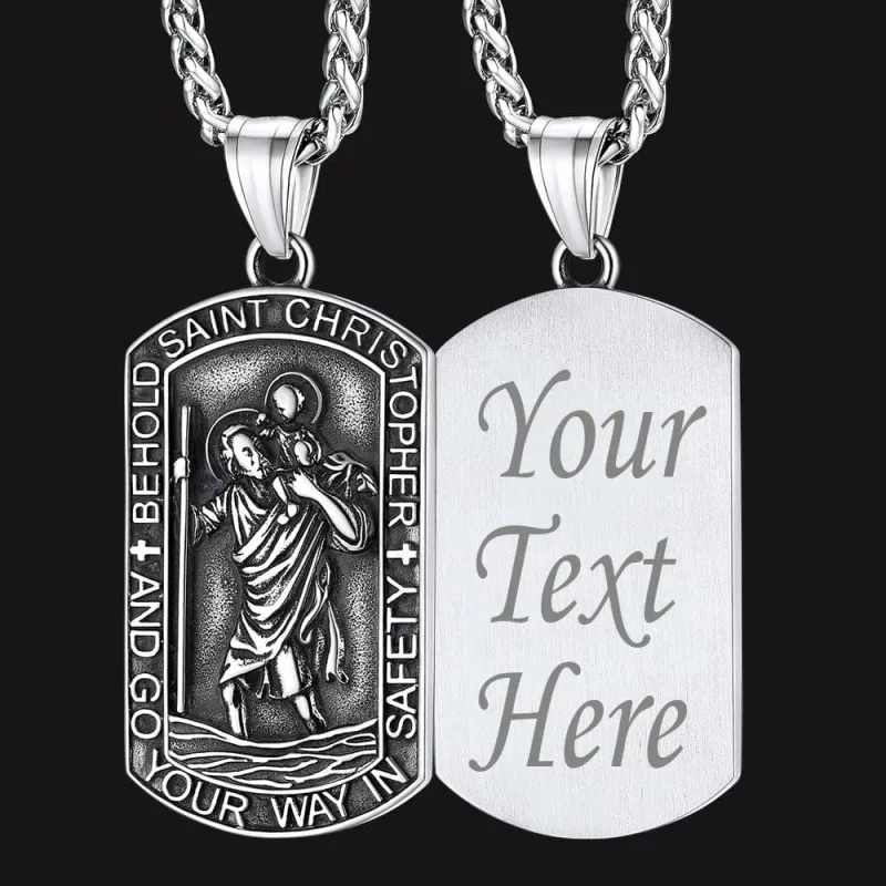 Engraved Saint Christopher Dog Tag Necklace for Men sold by FaithHeart