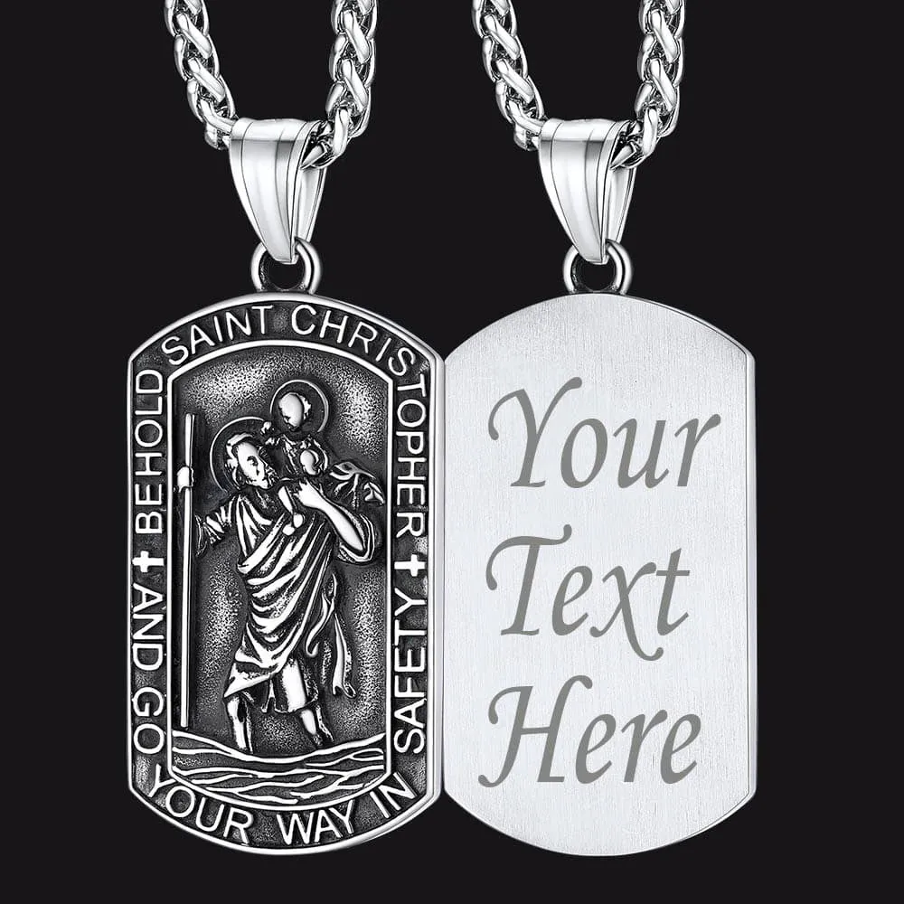 Engraved Saint Christopher Dog Tag Necklace for Men sold by FaithHeart