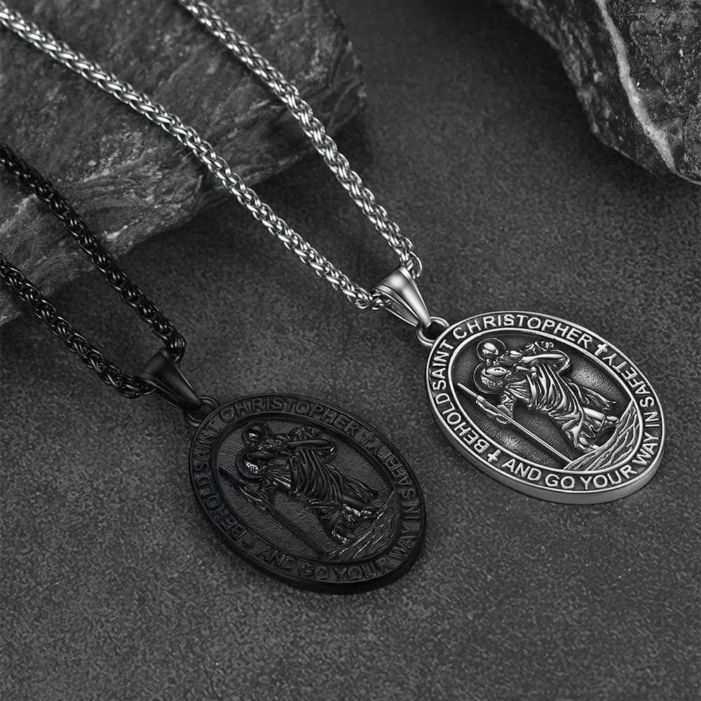 Catholic Engraved Saint Christopher Medal Necklace for Men sold by FaithHeart product image thumbnail 4