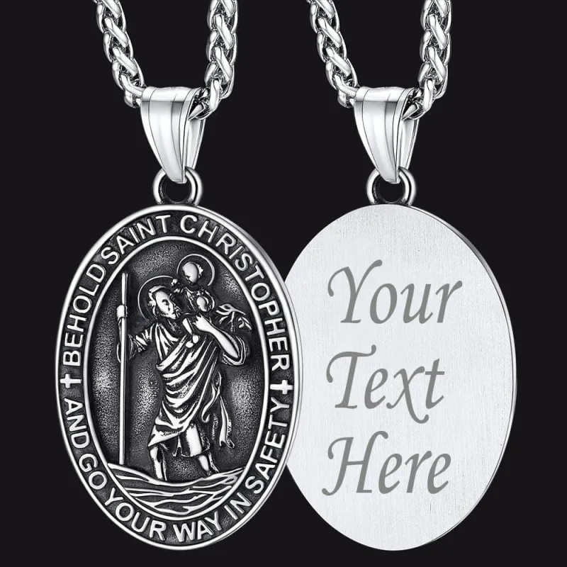 Catholic Engraved Saint Christopher Medal Necklace for Men sold by FaithHeart