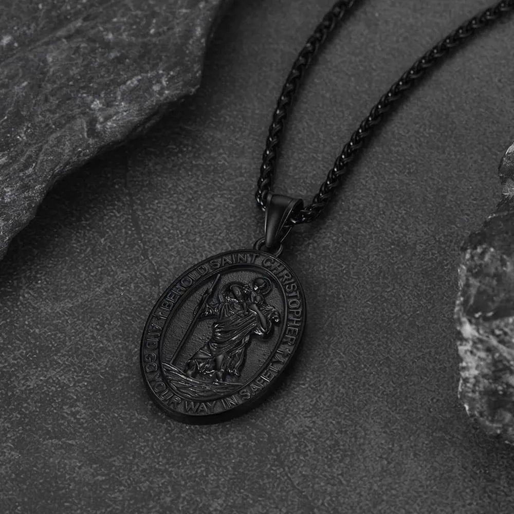 Catholic Engraved Saint Christopher Medal Necklace for Men sold by FaithHeart product image thumbnail 5