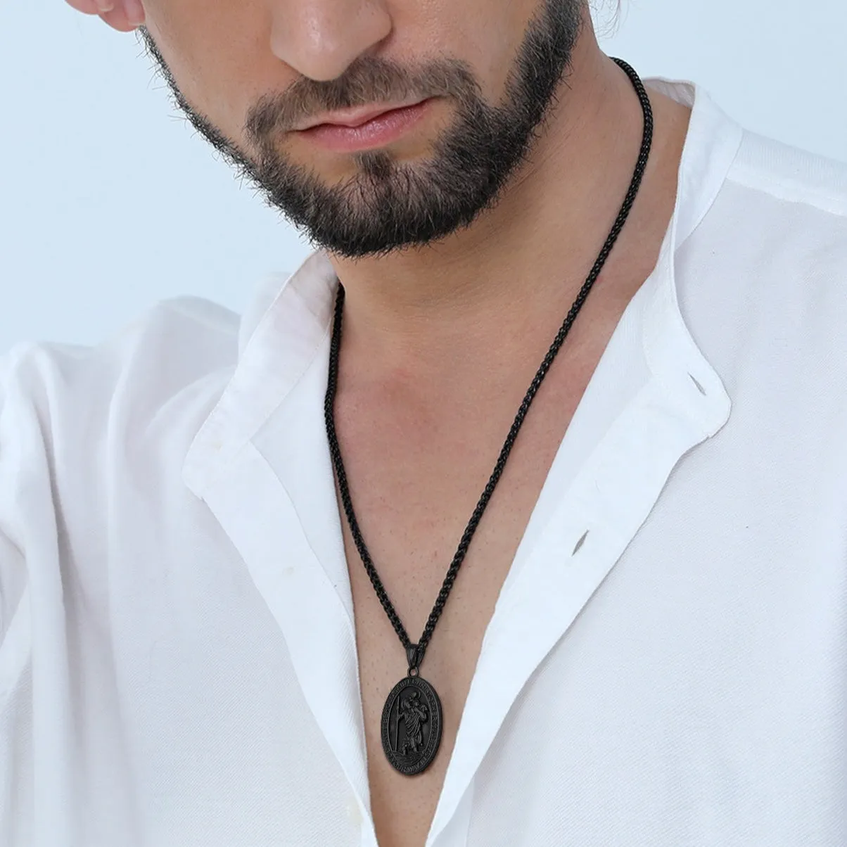 Catholic Engraved Saint Christopher Medal Necklace for Men sold by FaithHeart product image thumbnail 3