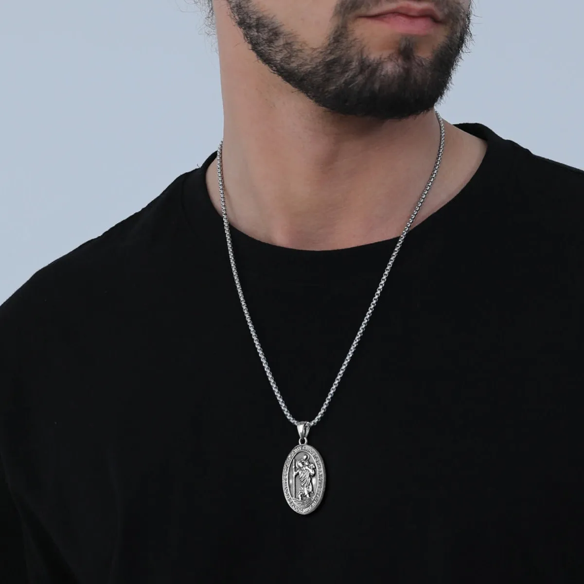 Catholic Engraved Saint Christopher Medal Necklace for Men sold by FaithHeart product image thumbnail 2