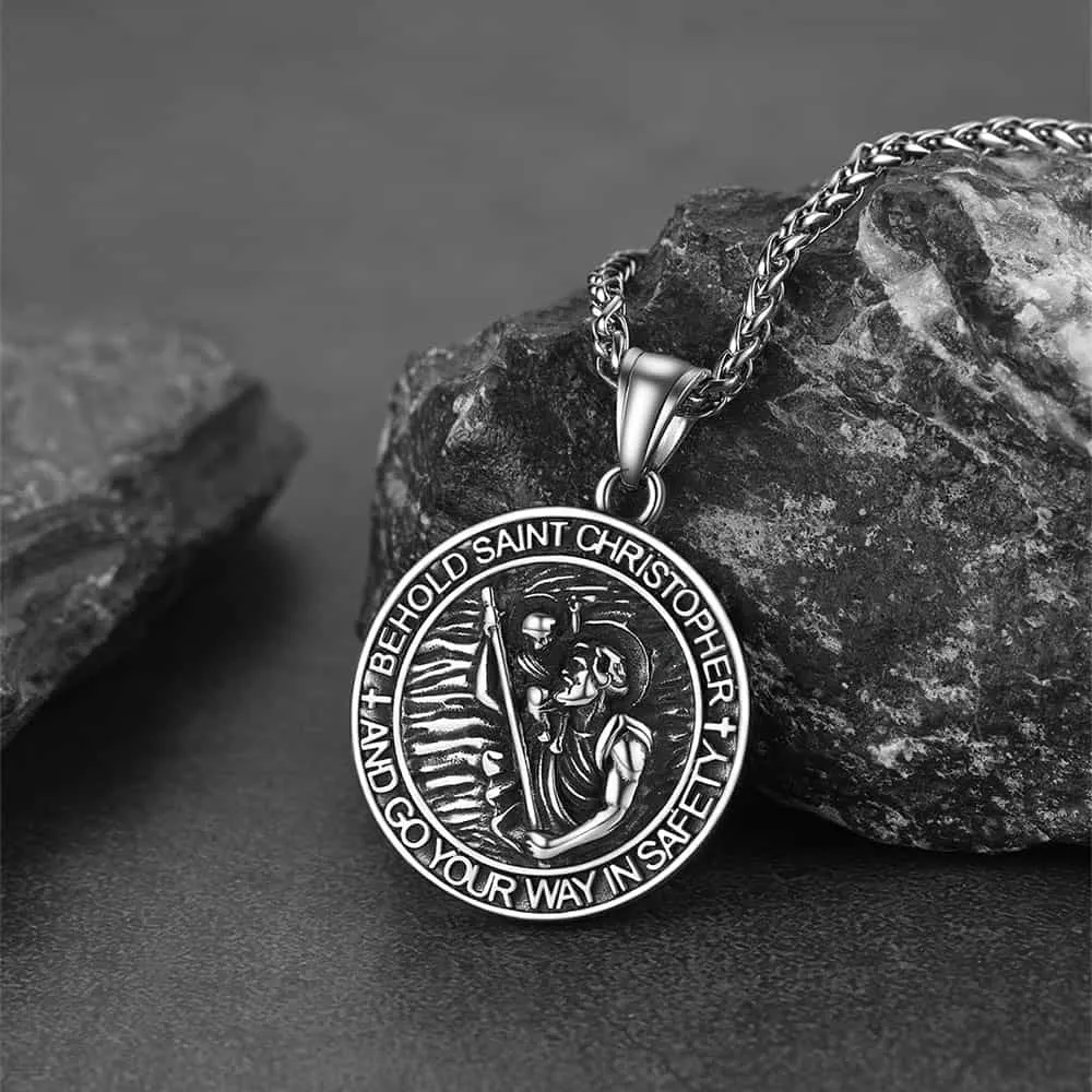 Engraved Saint Christopher Medal Pendant Necklace for Men sold by FaithHeart product image thumbnail 3