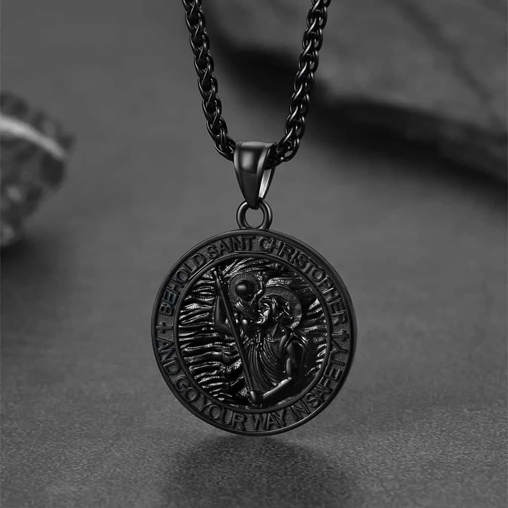 Engraved Saint Christopher Medal Pendant Necklace for Men sold by FaithHeart product image thumbnail 5
