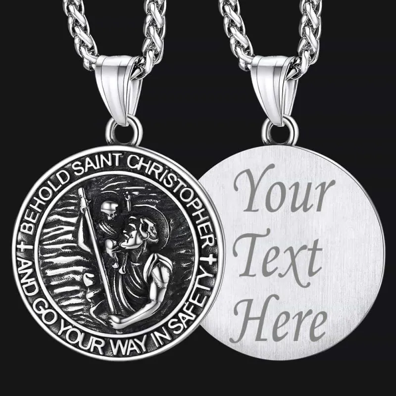 Engraved Saint Christopher Medal Pendant Necklace for Men sold by FaithHeart