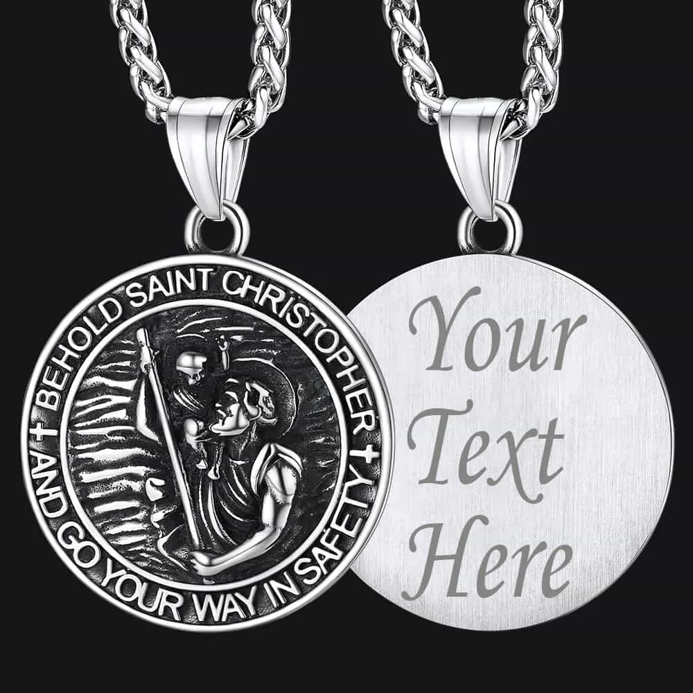 Engraved Saint Christopher Medal Pendant Necklace for Men sold by FaithHeart