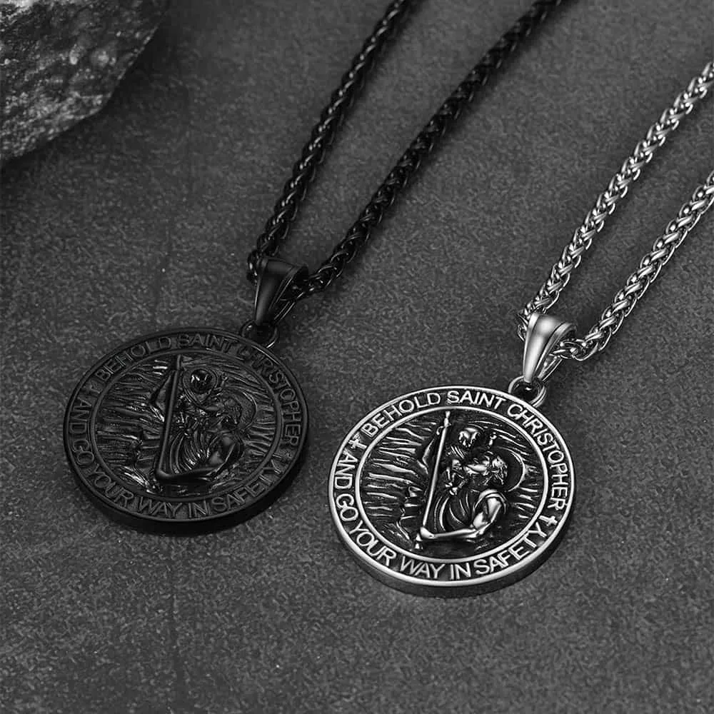 Engraved Saint Christopher Medal Pendant Necklace for Men sold by FaithHeart product image thumbnail 2