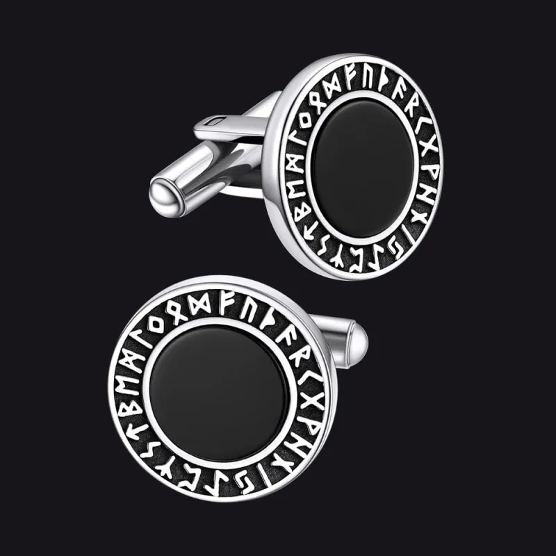 Men's Black Onyx Cufflinks Amulet with Viking Rune sold by FaithHeart