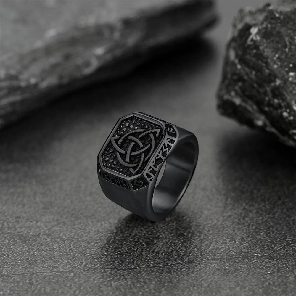 Celtic Knot Signet Ring with Viking Runes sold by FaithHeart product image thumbnail 3