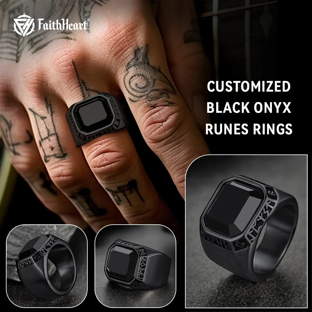 Customized Black Onyx Ring with Viking Runes for Men sold by FaithHeart product image thumbnail 3