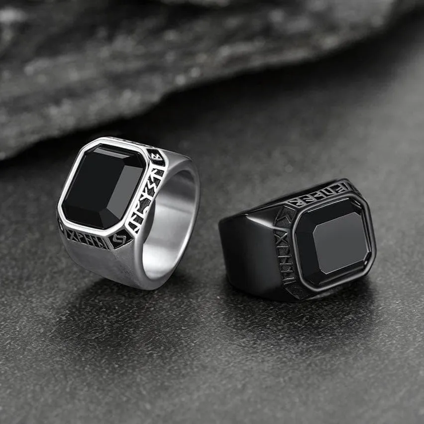 Customized Black Onyx Ring with Viking Runes for Men sold by FaithHeart product image thumbnail 4