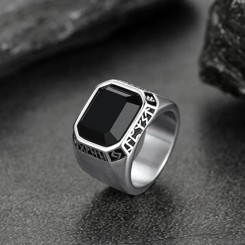 Customized Black Onyx Ring with Viking Runes for Men sold by FaithHeart product image thumbnail 5