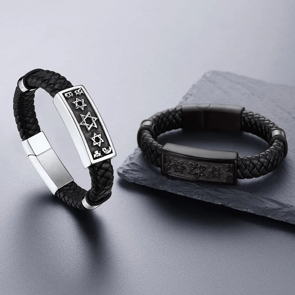 Star of David Leather Bracelet Cuff for Men sold by FaithHeart product image thumbnail 2
