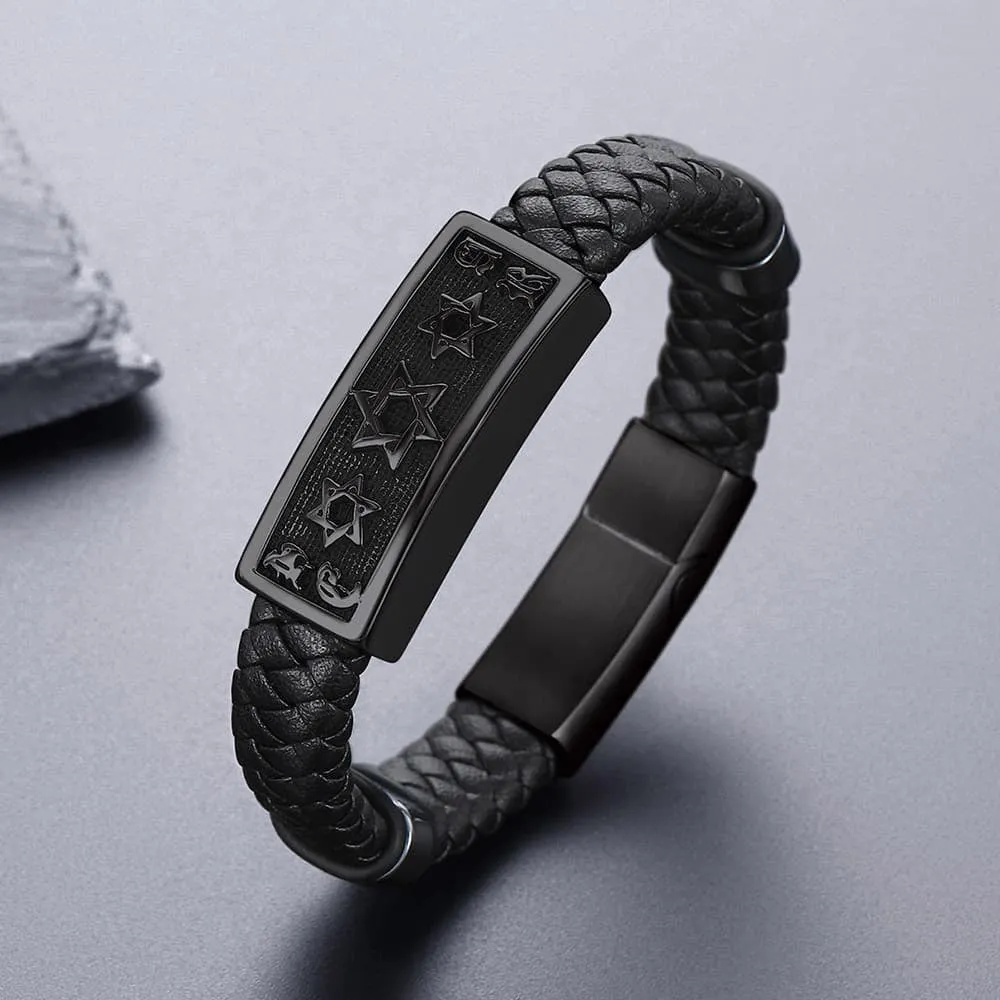 Star of David Leather Bracelet Cuff for Men sold by FaithHeart product image thumbnail 4