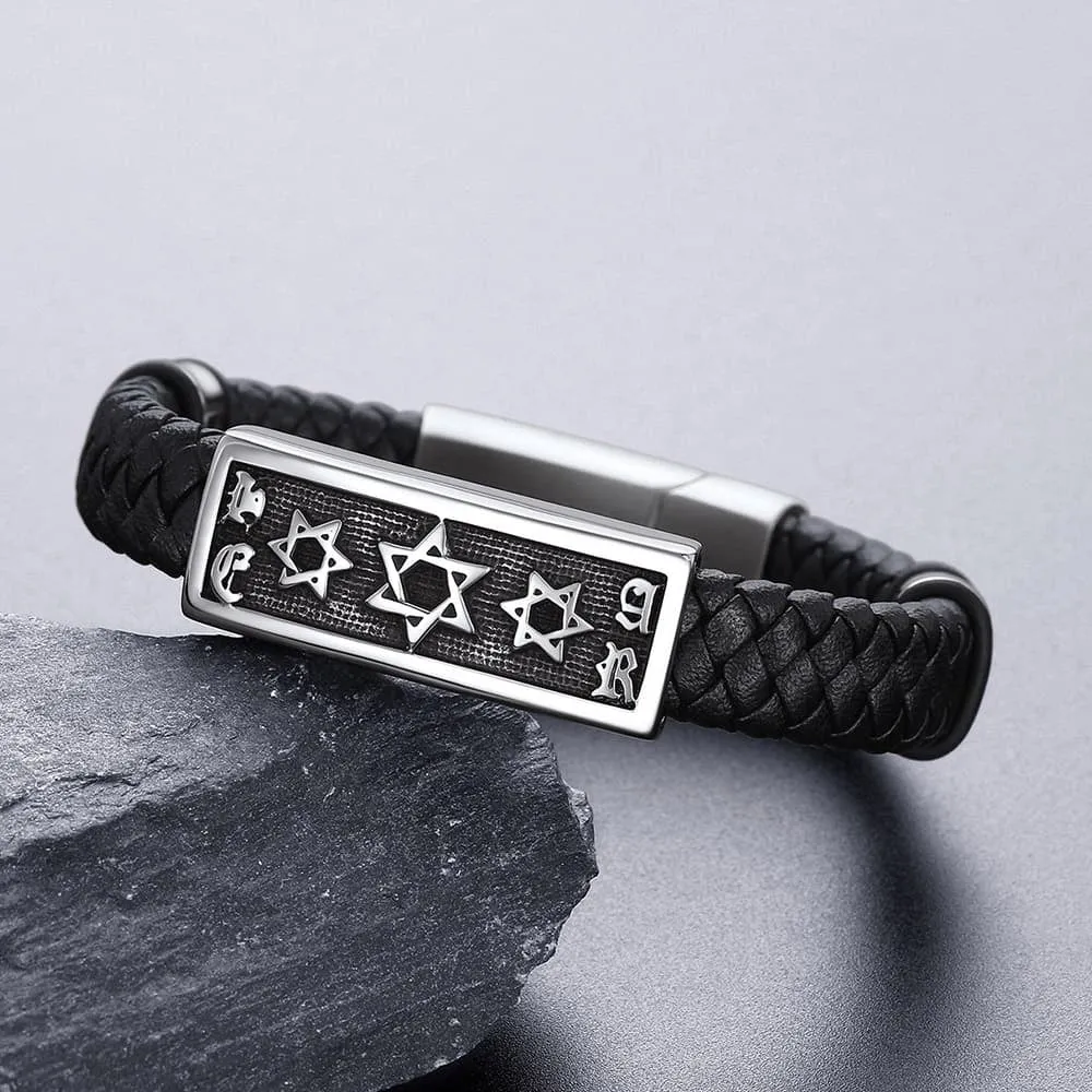Star of David Leather Bracelet Cuff for Men sold by FaithHeart product image thumbnail 5
