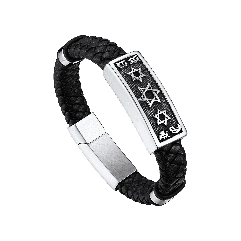 Star of David Leather Bracelet Cuff for Men sold by FaithHeart