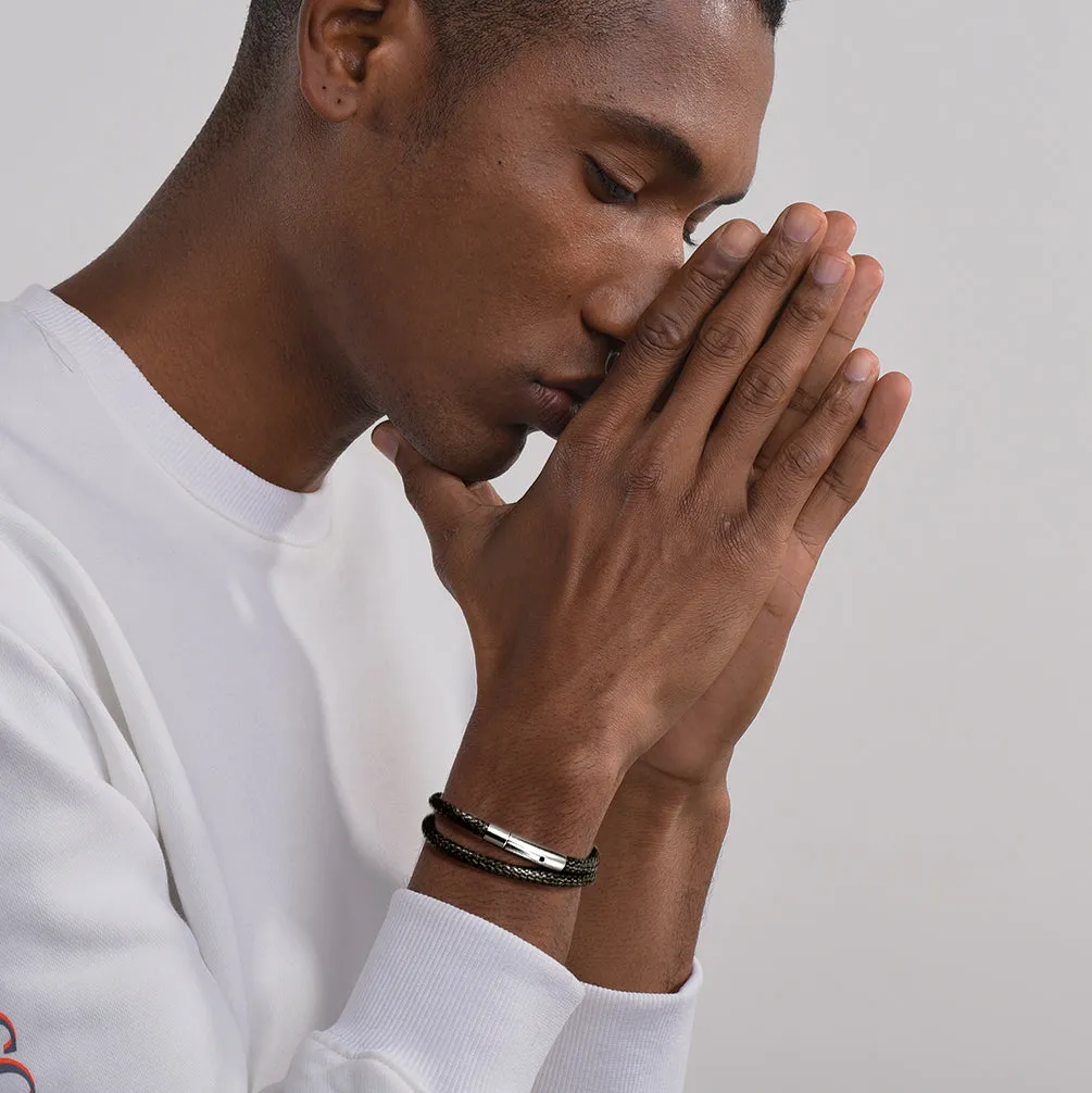 Handcrafte Clasp Braided Double Row Leather Bracelet for Men sold by FaithHeart product image thumbnail 2