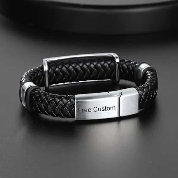 Black Braided Leather Bracelet Cuff with Skull Wing for Men Son sold by FaithHeart product image thumbnail 4