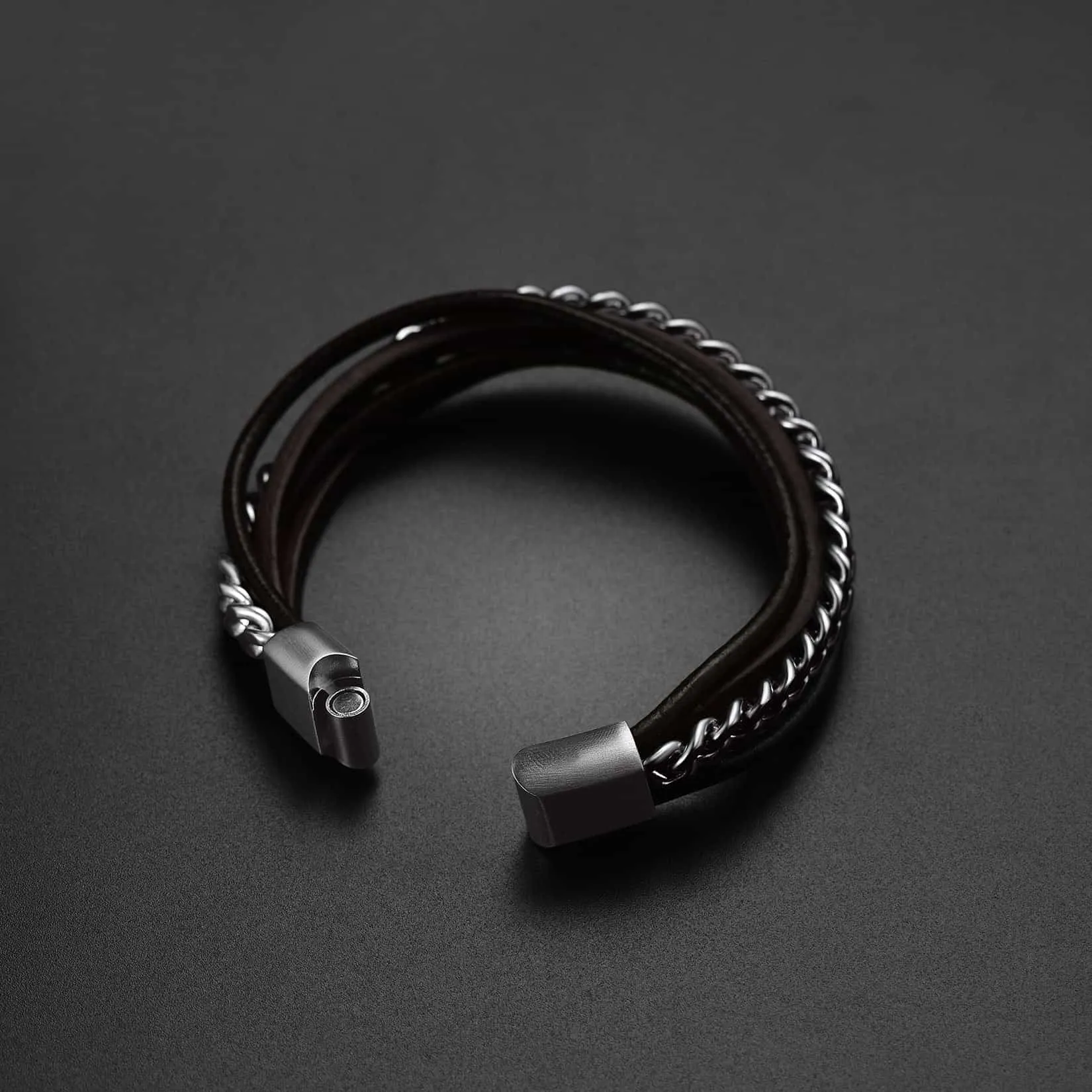 Customized Black Braided Leather Bracelet Cuff with Chain for Men Son sold by FaithHeart product image thumbnail 4