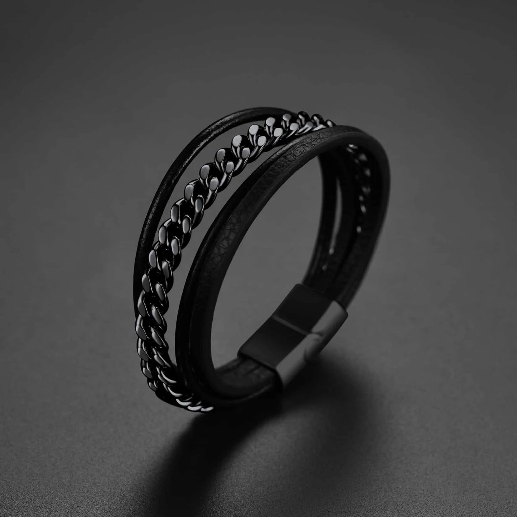 Customized Black Braided Leather Bracelet Cuff with Chain for Men Son sold by FaithHeart product image thumbnail 5