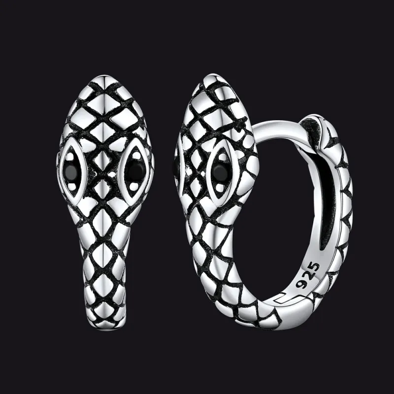 Punk Snake Huggie Hoop Earrings in Sterling Silver for Men sold by FaithHeart