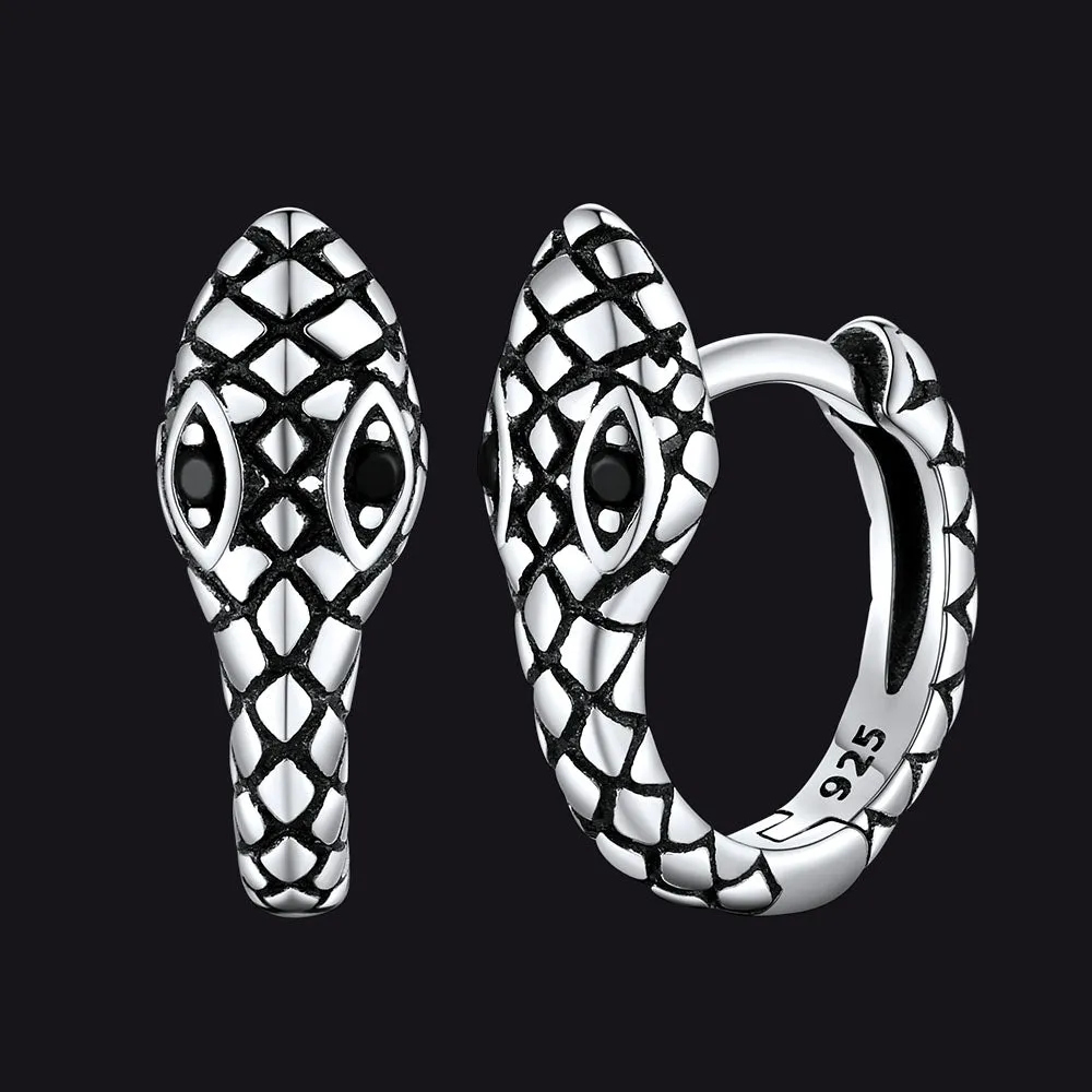 Punk Snake Huggie Hoop Earrings in Sterling Silver for Men sold by FaithHeart