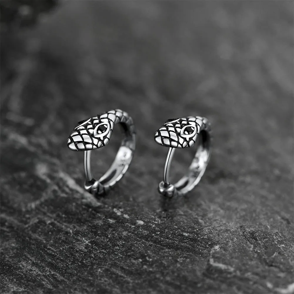 Punk Snake Huggie Hoop Earrings in Sterling Silver for Men sold by FaithHeart product image thumbnail 3