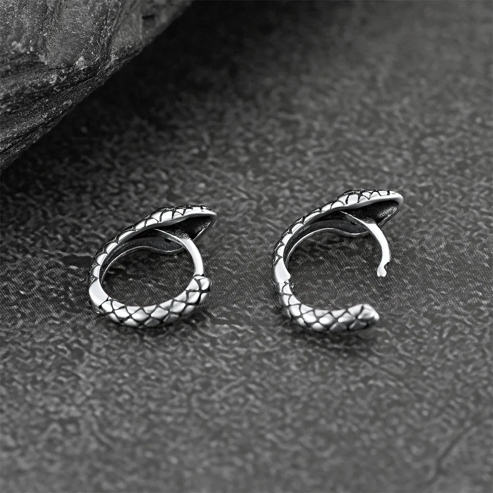 Punk Snake Huggie Hoop Earrings in Sterling Silver for Men sold by FaithHeart product image thumbnail 5