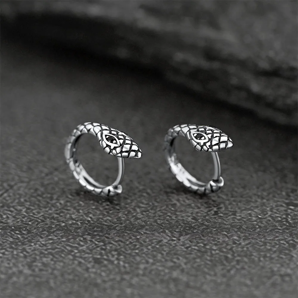 Punk Snake Huggie Hoop Earrings in Sterling Silver for Men sold by FaithHeart product image thumbnail 4