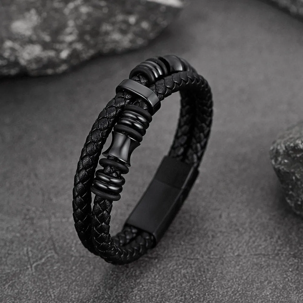 Engraved Black Braided Leather Bracelet Cuff Gift for Men sold by FaithHeart product image thumbnail 5