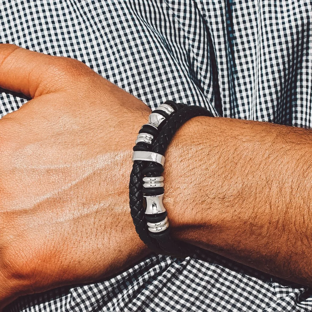 Engraved Black Braided Leather Bracelet Cuff Gift for Men sold by FaithHeart product image thumbnail 3