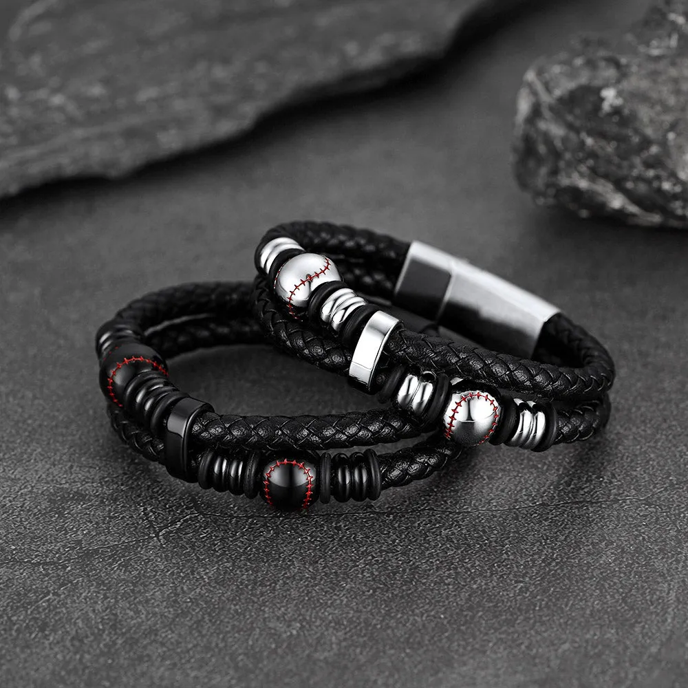 Sport Baseball Leather Cuff Bracelet Braided for Men sold by FaithHeart product image thumbnail 4