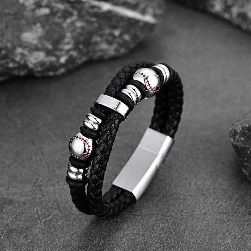 Sport Baseball Leather Cuff Bracelet Braided for Men sold by FaithHeart product image thumbnail 5