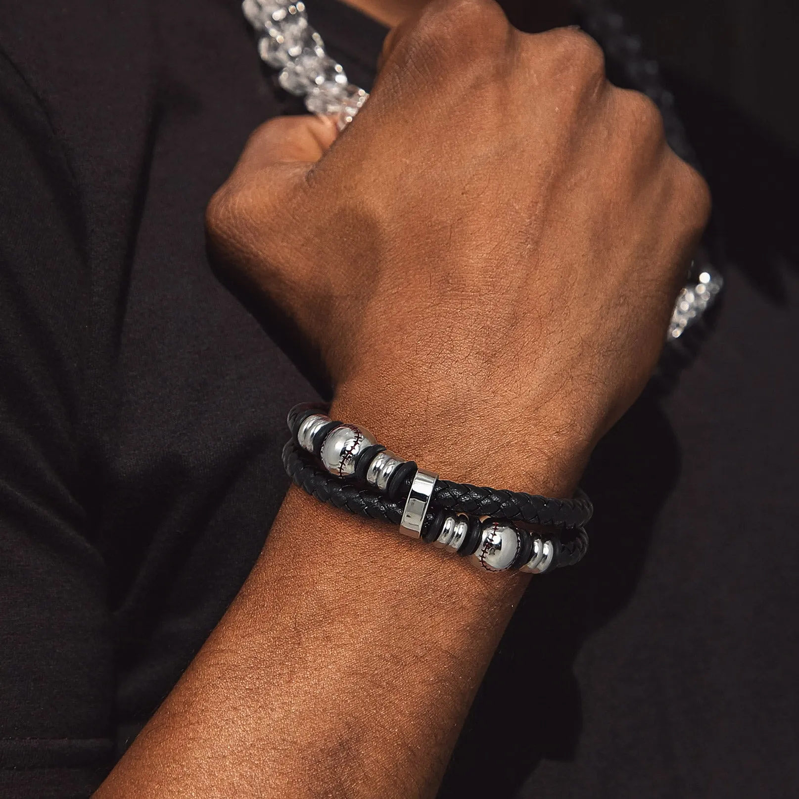 Sport Baseball Leather Cuff Bracelet Braided for Men sold by FaithHeart product image thumbnail 2