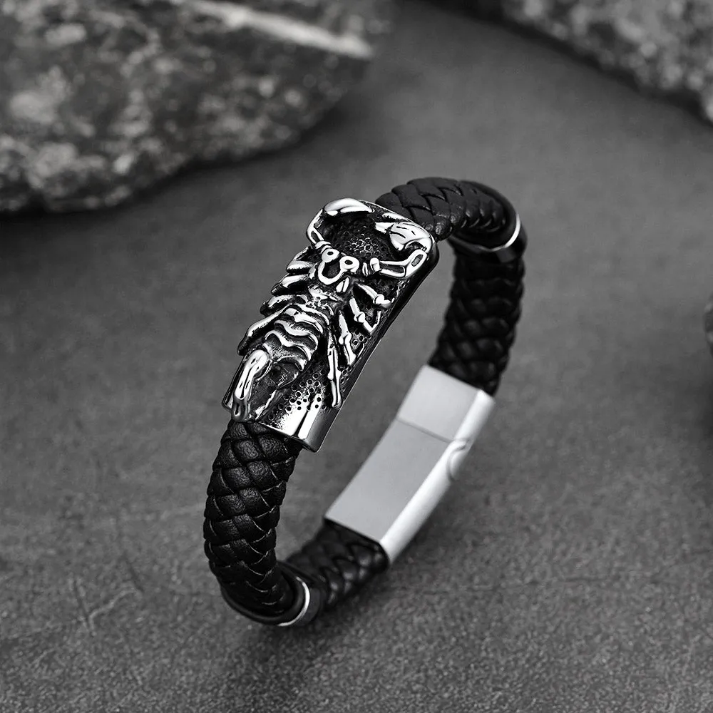 Punk Scorpion Black Braided Leather Bracelet Bangle Gift for Men Son Grandson sold by FaithHeart product image thumbnail 4