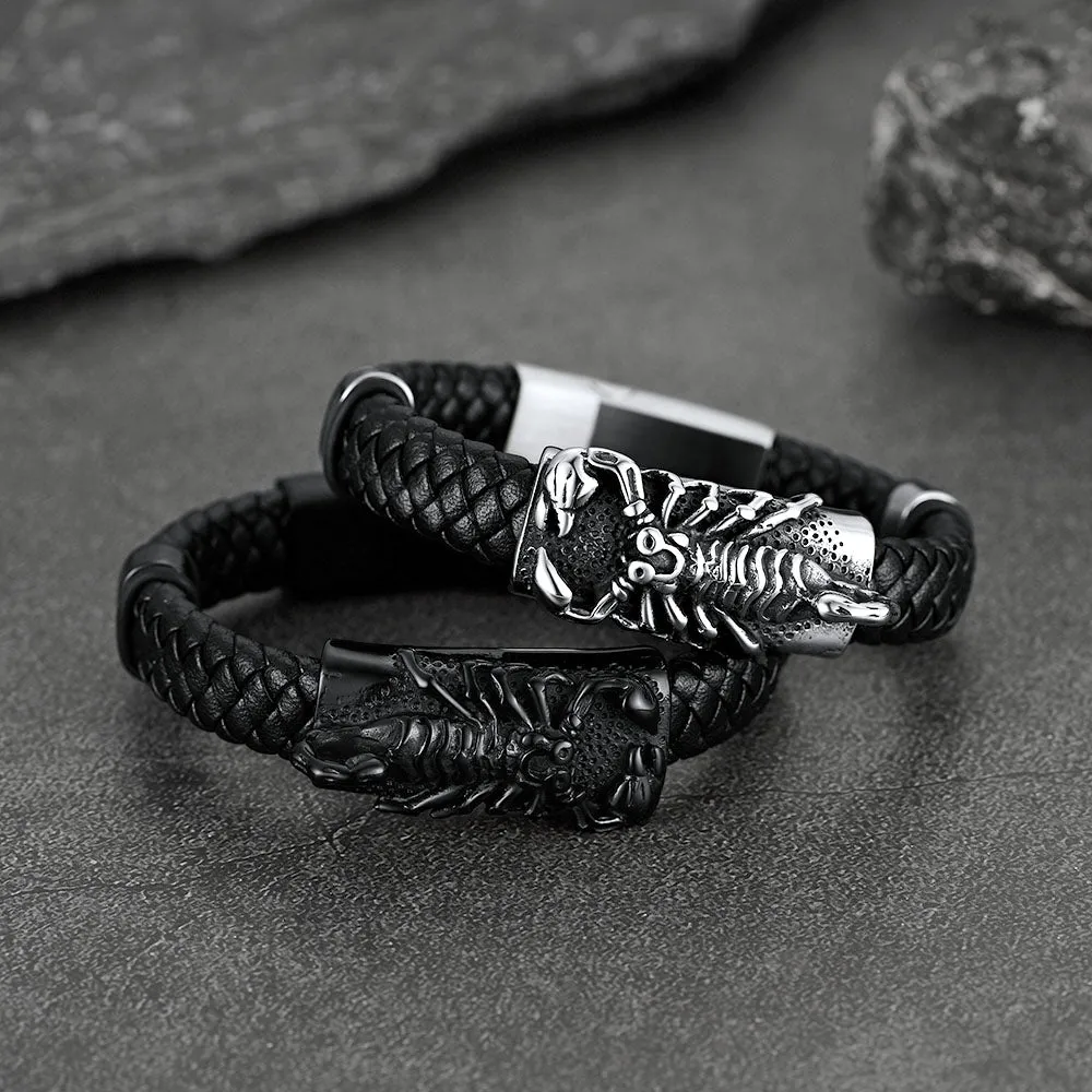 Punk Scorpion Black Braided Leather Bracelet Bangle Gift for Men Son Grandson sold by FaithHeart product image thumbnail 3