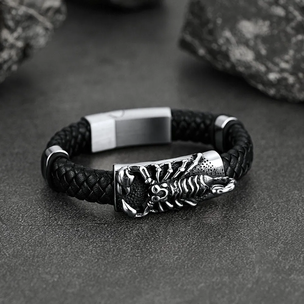 Punk Scorpion Black Braided Leather Bracelet Bangle Gift for Men Son Grandson sold by FaithHeart product image thumbnail 5
