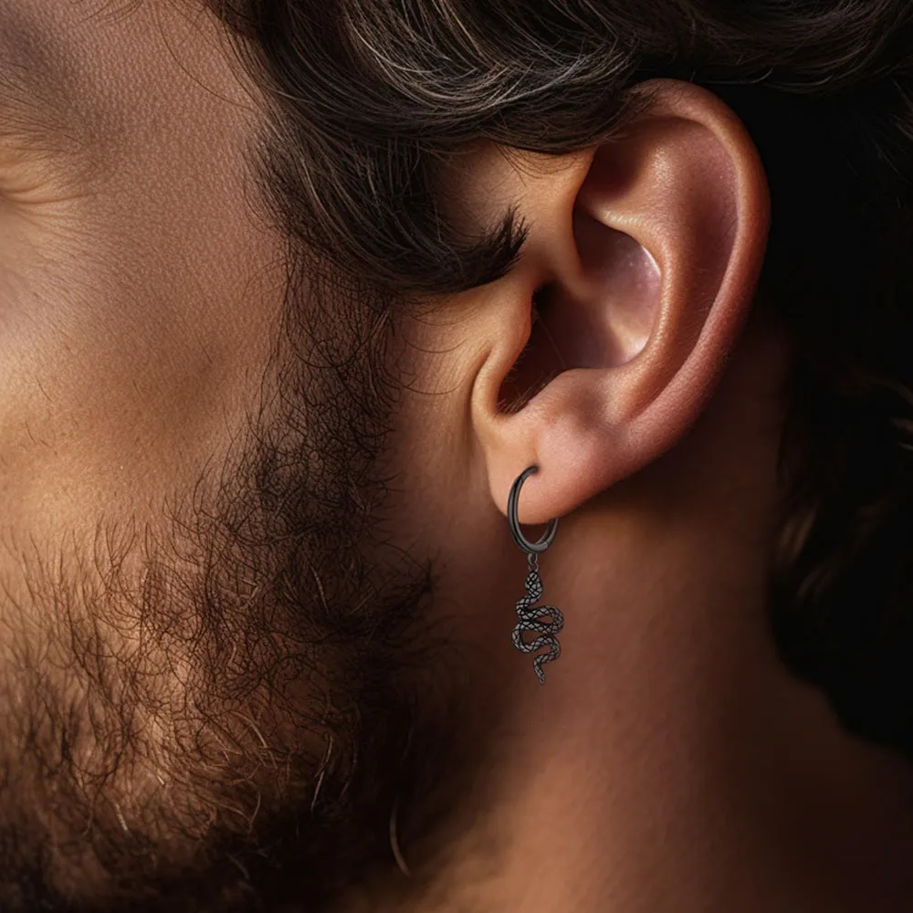 Sterling Silver Snake Dangle Hoop Earrings for Men Women sold by FaithHeart product image thumbnail 2