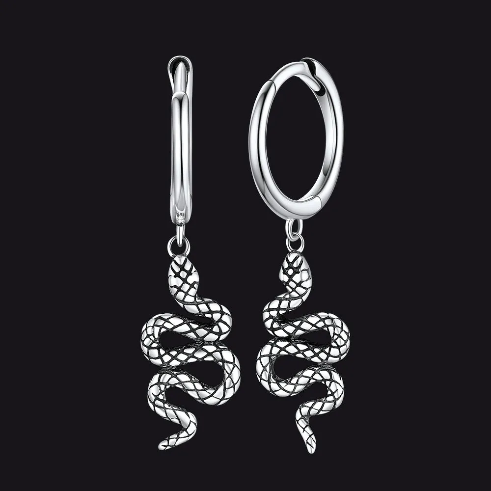 Sterling Silver Snake Dangle Hoop Earrings for Men Women sold by FaithHeart