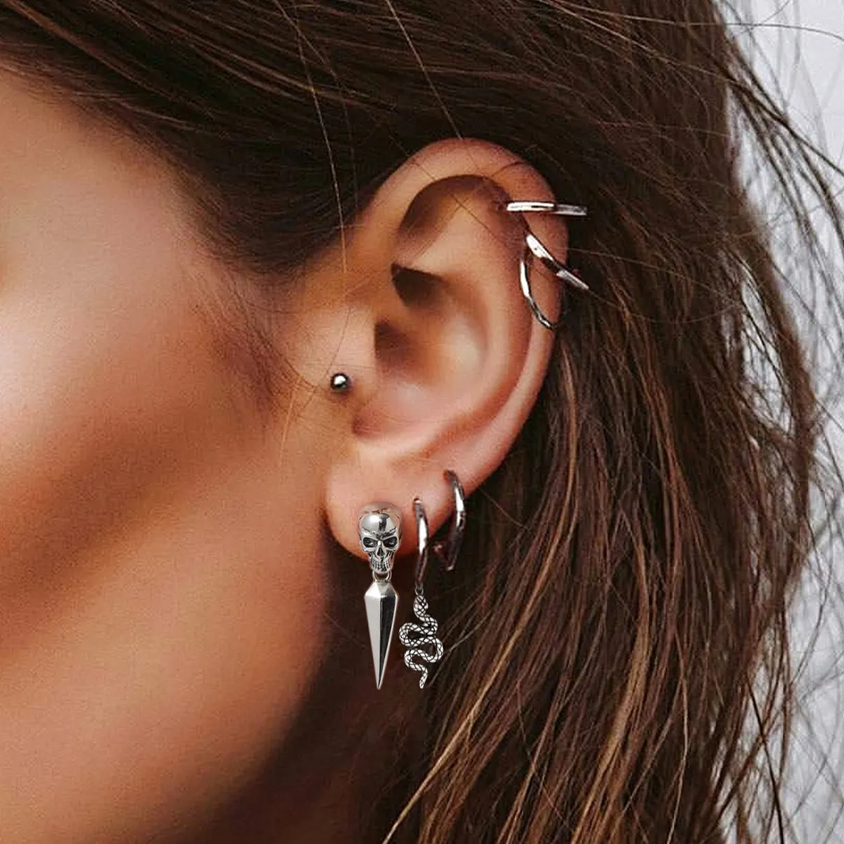 Sterling Silver Snake Dangle Hoop Earrings for Men Women sold by FaithHeart product image thumbnail 3