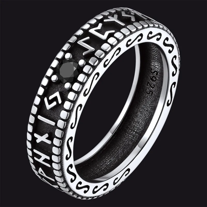 Sterling Silver Norse Runes Ring with Black Onyx sold by FaithHeart